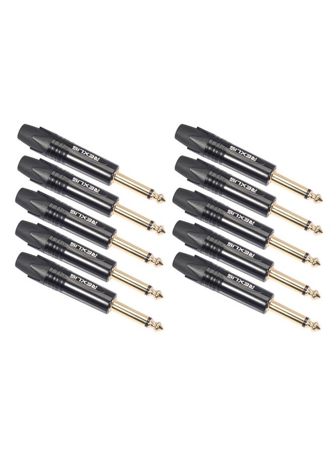 10 PCS TC202 6.35mm Gold-plated Mono Sound Welding Audio Adapter Plug(Black)