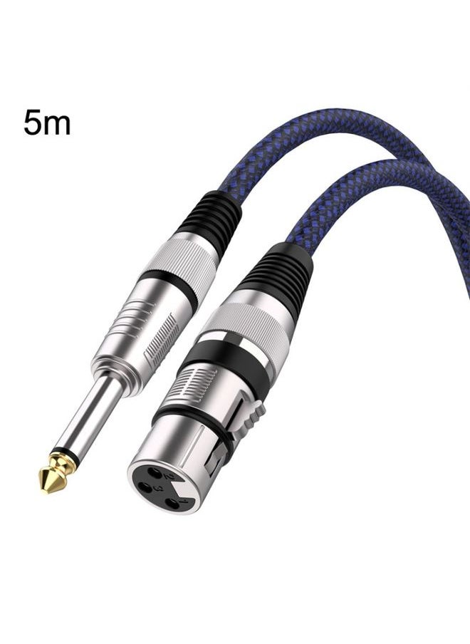 5m Blue and Black Net TRS 6.35mm Male To Caron Female Microphone XLR Balance Cable