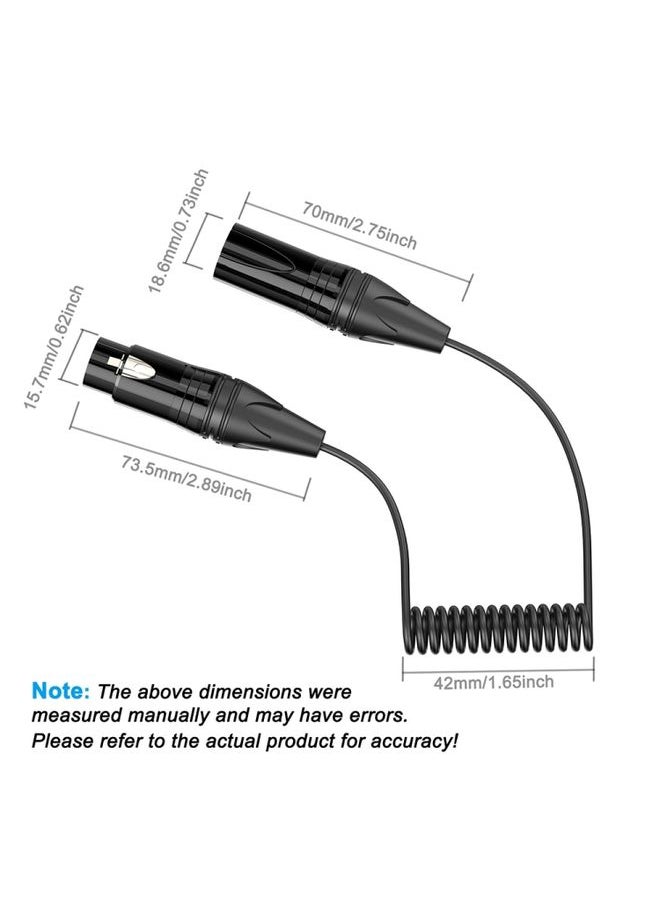 XLR 3 Pin Male to XLR 3 Pin Female Audio Microphone Balanced Shielded Coiled Pure Copper Cable, Length: 0.5m