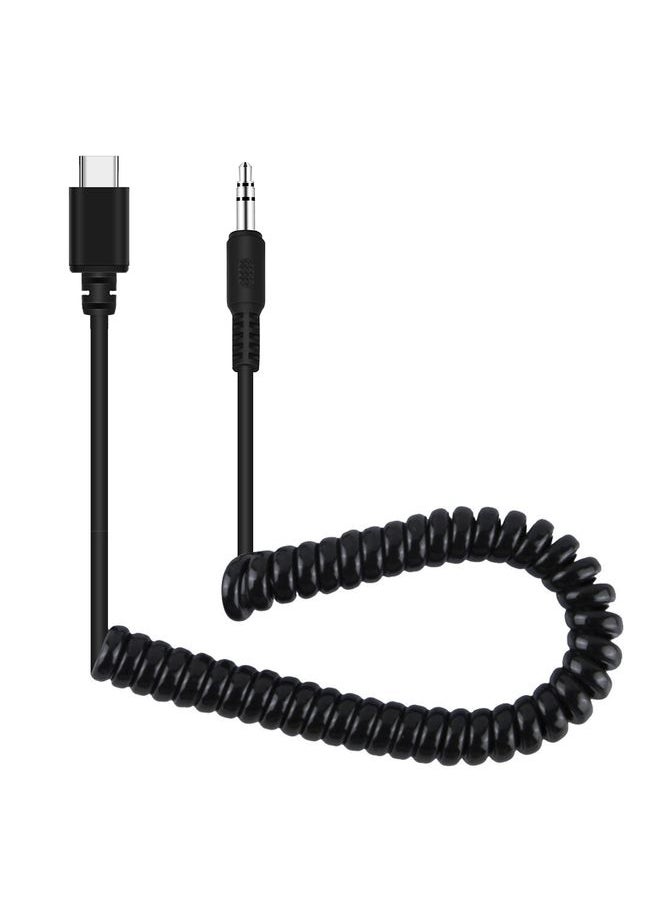 PULUZ 3.5mm TRRS Male to Type-C / USB-C Male Live Microphone Audio Adapter Spring Coiled Cable for Samsung, Huawei and Smartphones, Cable Stretching to 100cm(Black)