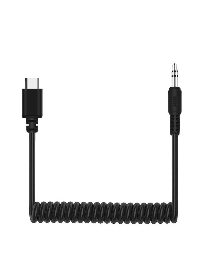 PULUZ 3.5mm TRRS Male to Type-C / USB-C Male Live Microphone Audio Adapter Spring Coiled Cable for Samsung, Huawei and Smartphones, Cable Stretching to 100cm(Black)