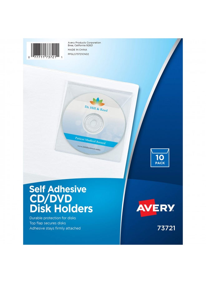 Avery Clear Self-Adhesive CD/DVD Storage Pages, Top Load with Flap, Pack of 10 (73721)