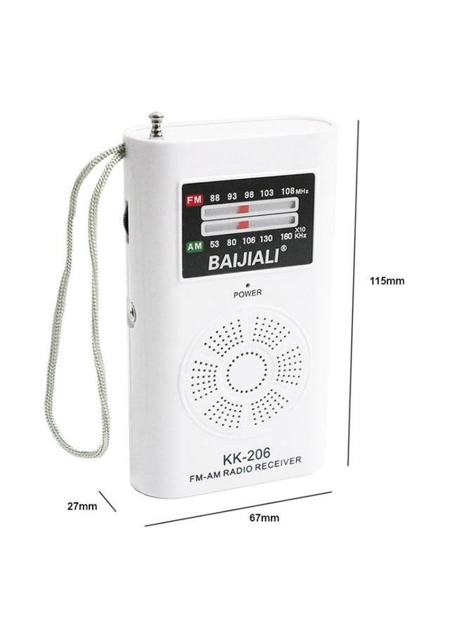 BAIJIALI KK-206 Mini Portable Radio Retro Pointer Multifunctional FM / AM Radio(White)