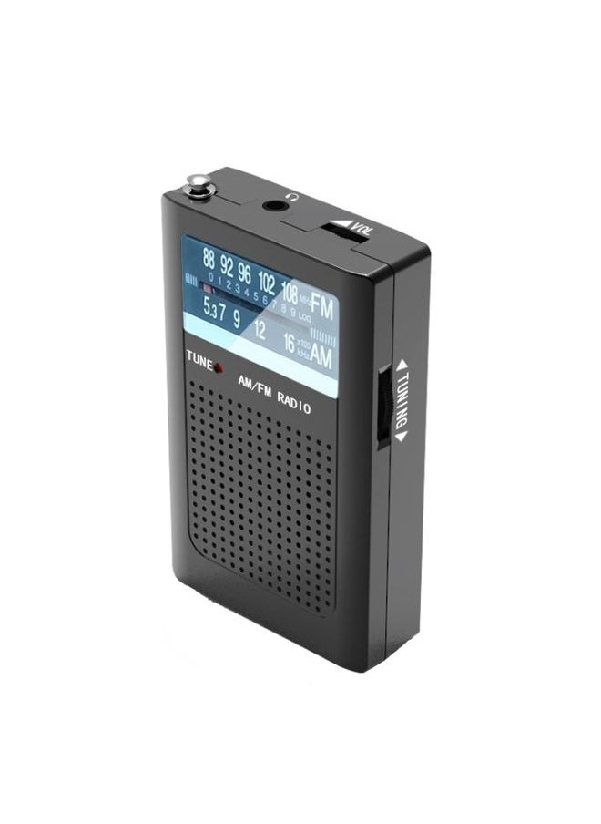 R06 Small FM/AM Pointer Frequency Adjustment Radios With Antenna Pocket Retro Radio(Black)