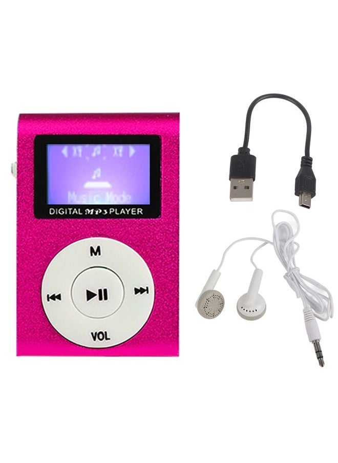 512M+Earphone+Cable Mini Lavalier Metal MP3 Music Player with Screen(Pink)