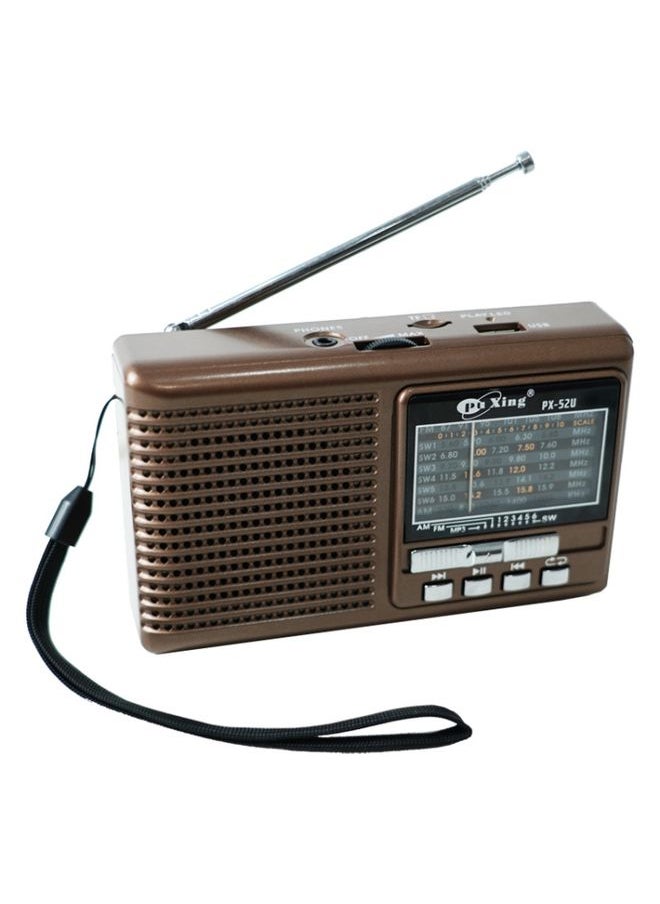 BAIJIALI PX-52U Brown Multi-band Retro Pointer Radio USB Plug In Card Radios