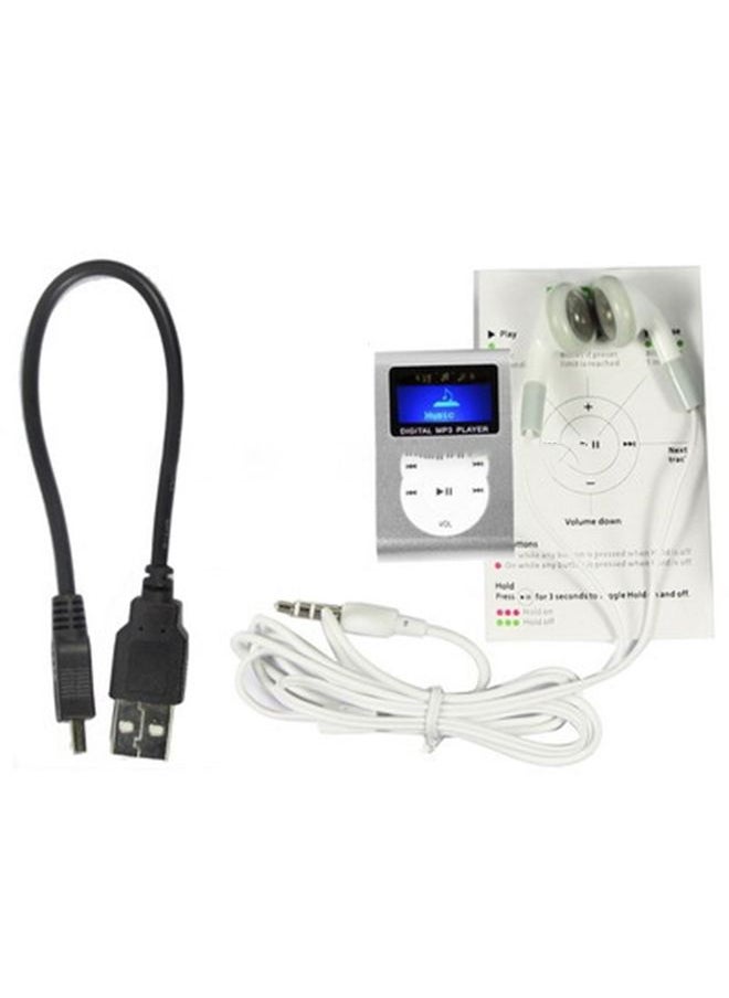 TF / Micro SD Card Slot MP3 Player with LCD Screen, Metal Clip(Silver)