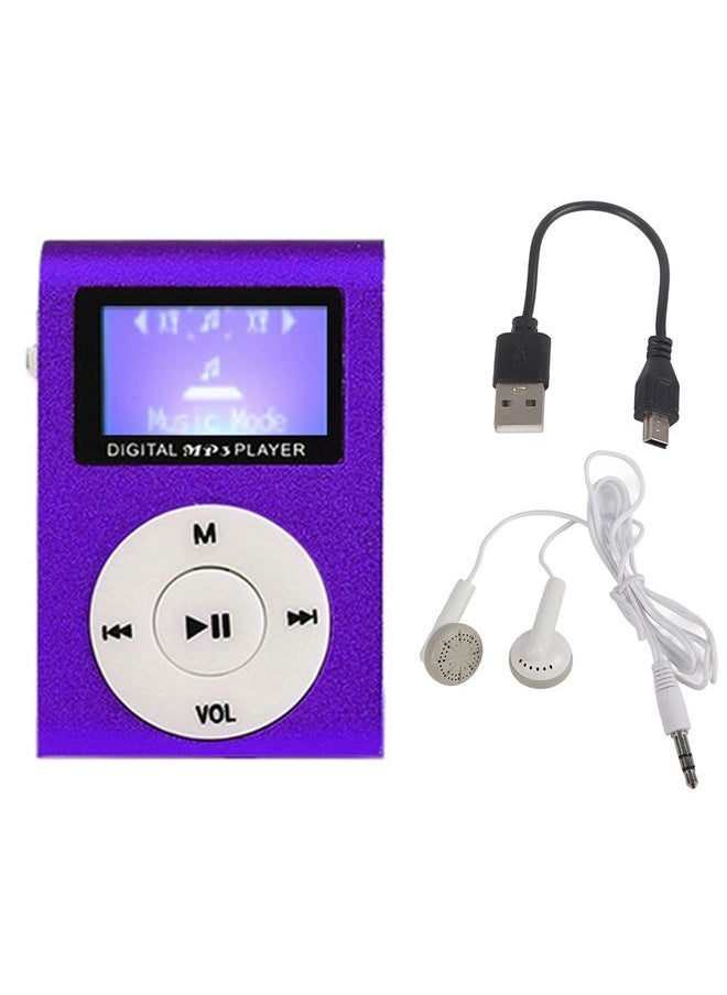 128M+Earphone+Cable Mini Lavalier Metal MP3 Music Player with Screen(Purple)