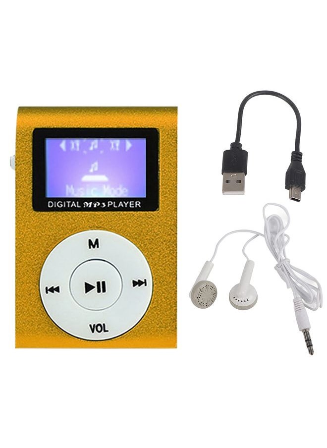 128M+Earphone+Cable Mini Lavalier Metal MP3 Music Player with Screen(Gold)