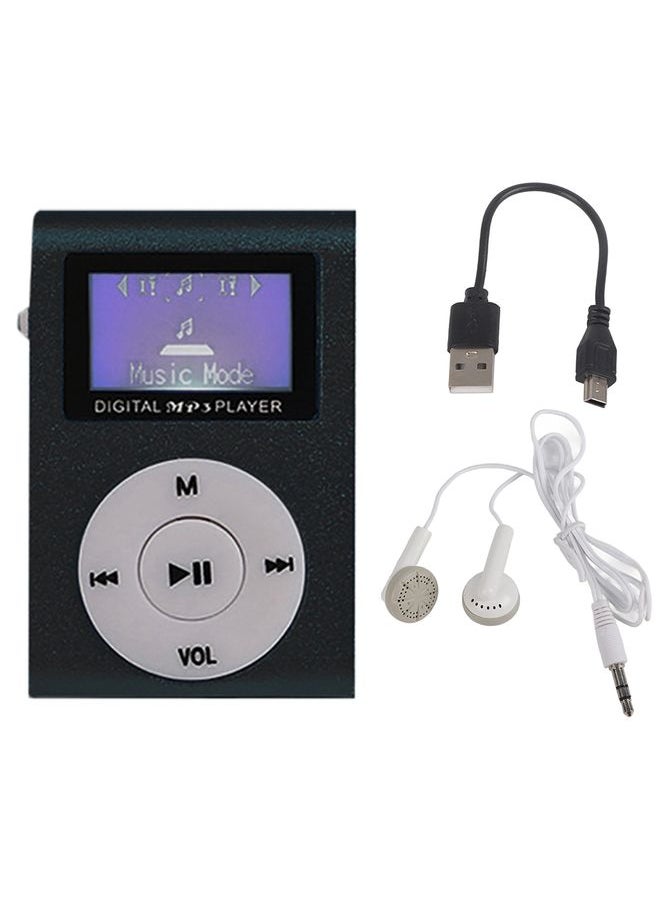 128M+Earphone+Cable Mini Lavalier Metal MP3 Music Player with Screen(Black)