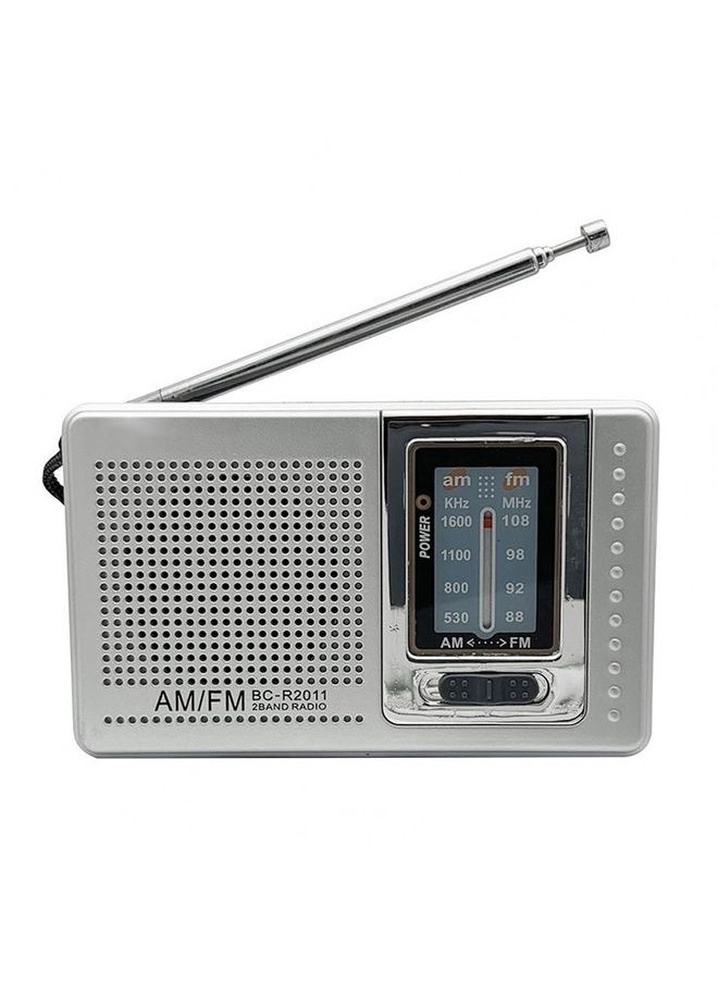 INDIN BC-R2011 AM FM Radio Pocket Mini Wide Reception Telescopic Antenna Radio(Silver Gray)