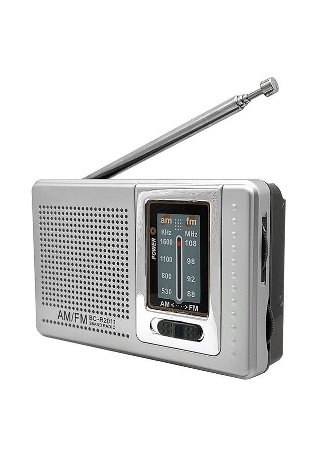 INDIN BC-R2011 AM FM Radio Pocket Mini Wide Reception Telescopic Antenna Radio(Silver Gray)