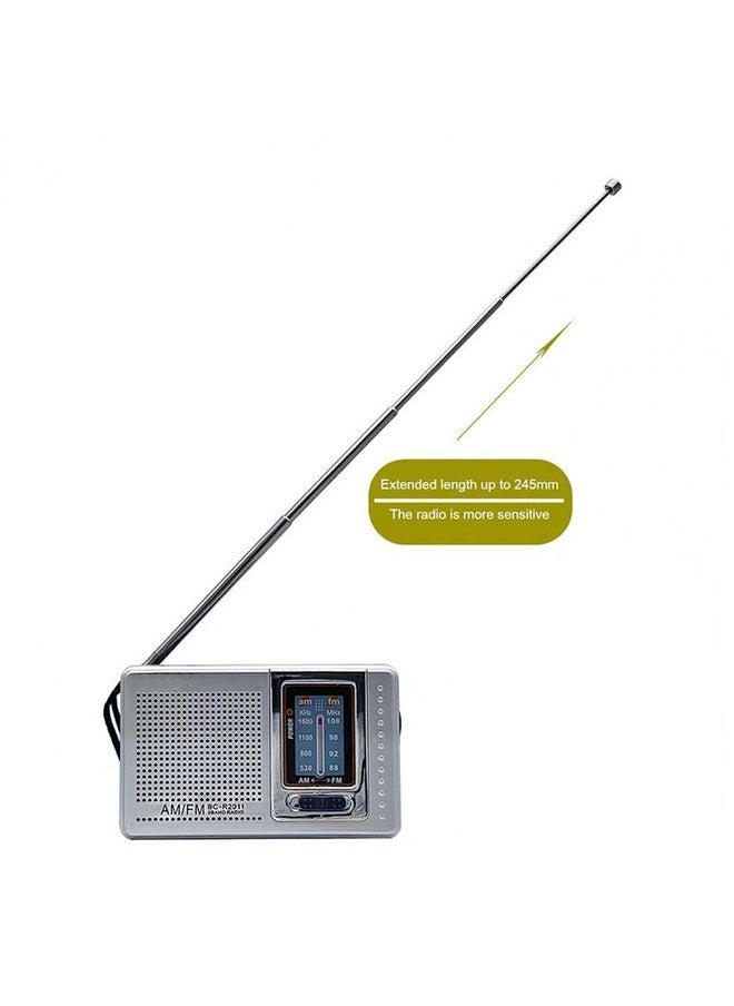 INDIN BC-R2011 AM FM Radio Pocket Mini Wide Reception Telescopic Antenna Radio(Silver Gray)