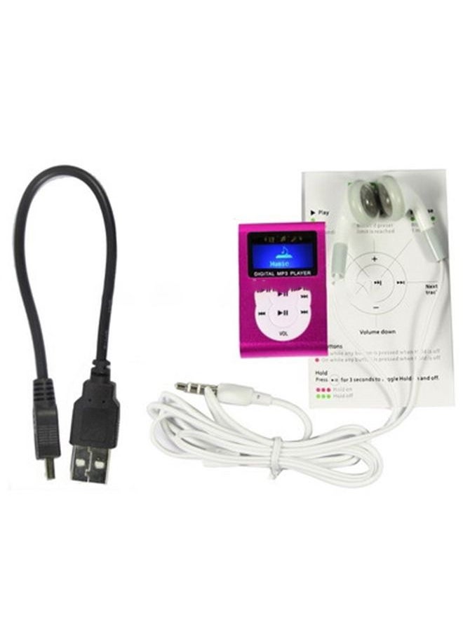 TF / Micro SD Card Slot MP3 Player with LCD Screen, Metal Clip(Magenta)