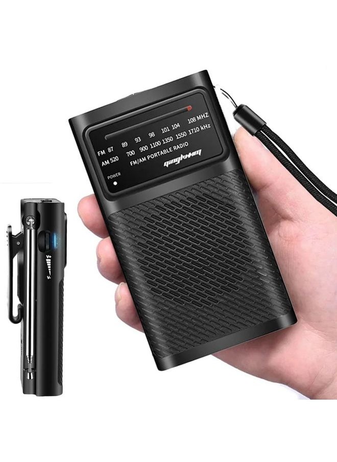 J-180 Portable Pointer FM/AM Two-Band Radios With Carrying Clip, Style: Regular Version(Black)