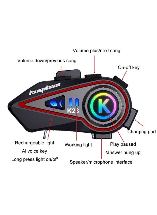 KUQIBAO Motorcycle Helmet Long-Lasting Bluetooth Headset With Light(Soft Microphone)