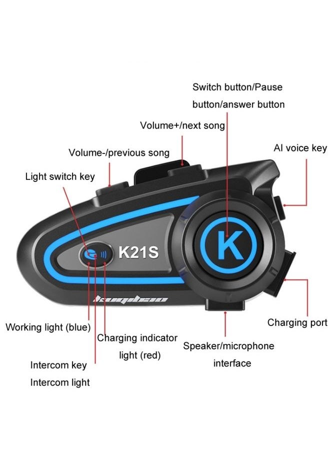 KUQIBAO K21S Motorcycle Riding Helmet Dual Intercom Bluetooth Headset With Lights(Soft Microphone)