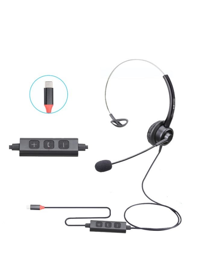 VT200 Single Ear Telephone Headset Operator Headset With Mic,Spec: Type-C With Answer Key