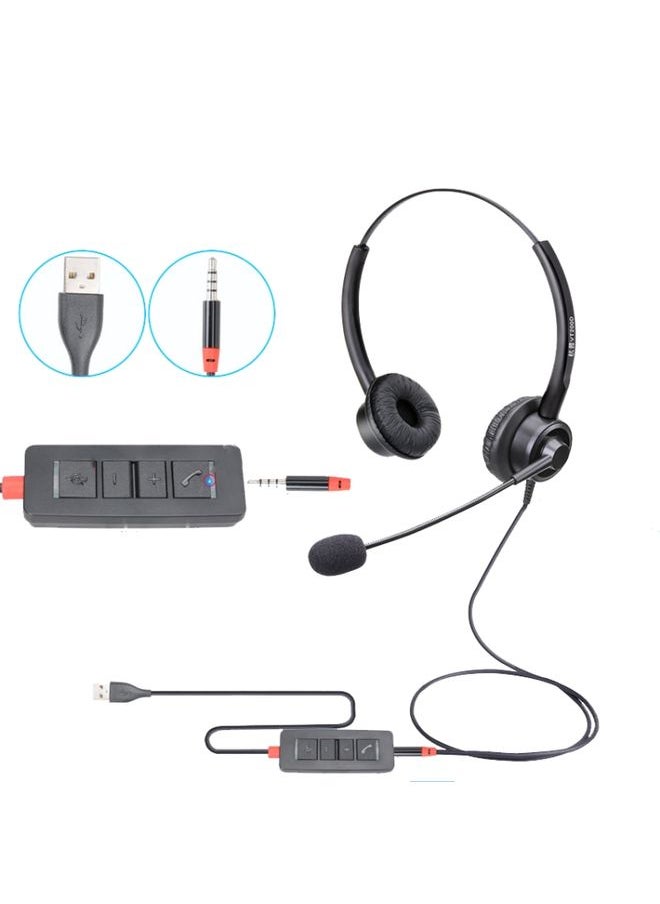 VT200D Double Ears Telephone Headset Operator Headset With Mic,Spec: 3.5mm Single Plug To USB