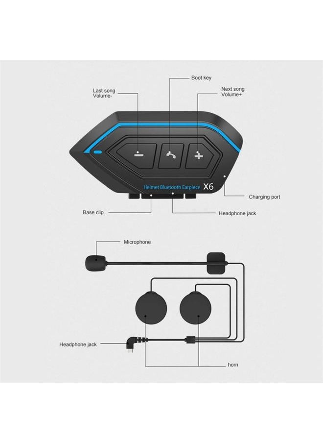 X6 Helmet Bluetooth Headset Wireless Waterproof Moto Handsfree Stereo Headphone(Hard Pipe Wheat)