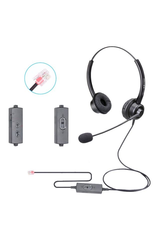 VT200D Double Ears Telephone Headset Operator Headset With Mic,Spec: Crystal Head 6-wire Sequence