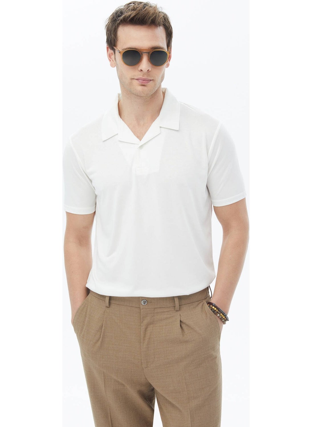 White Plain Cuban Collar T-Shirt