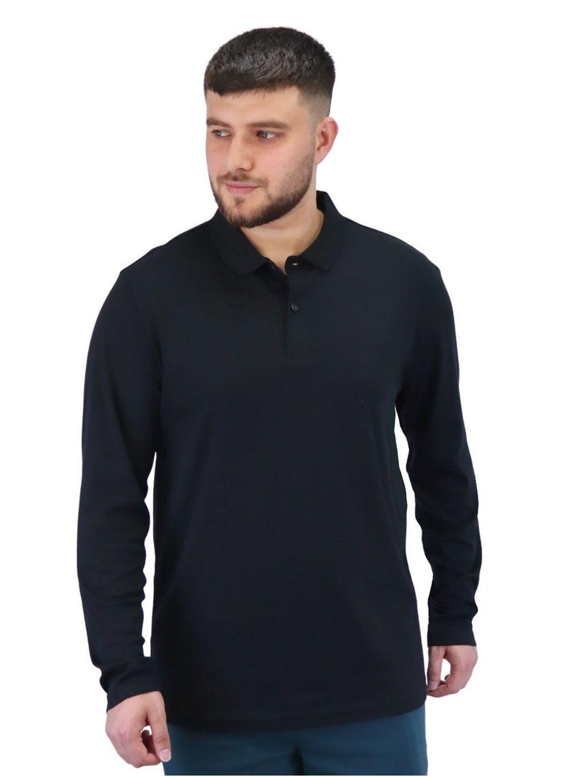 Men’s Flat Knit Collar Long Sleeve Liquid Touch Slim Fit Solid Color Polo