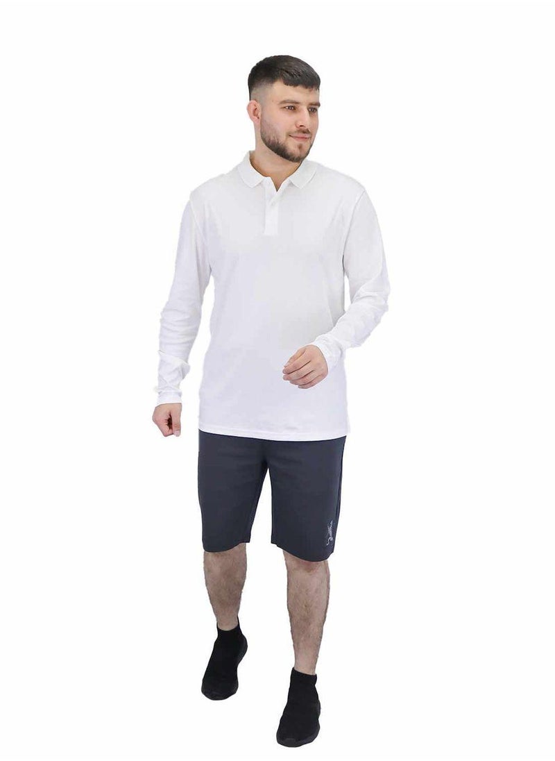 Men’s Flat Knit Collar Long Sleeve Liquid Touch Slim Fit Solid Color Polo