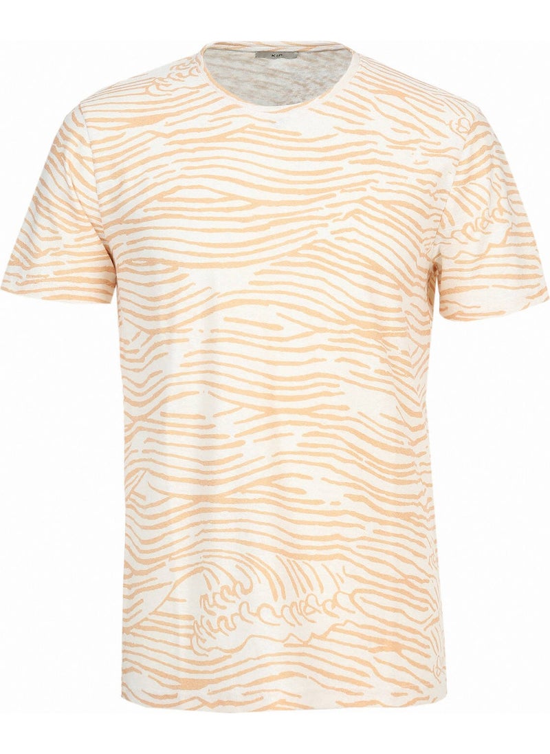 Saffron Printed Crew Neck Cotton Blend T-Shirt