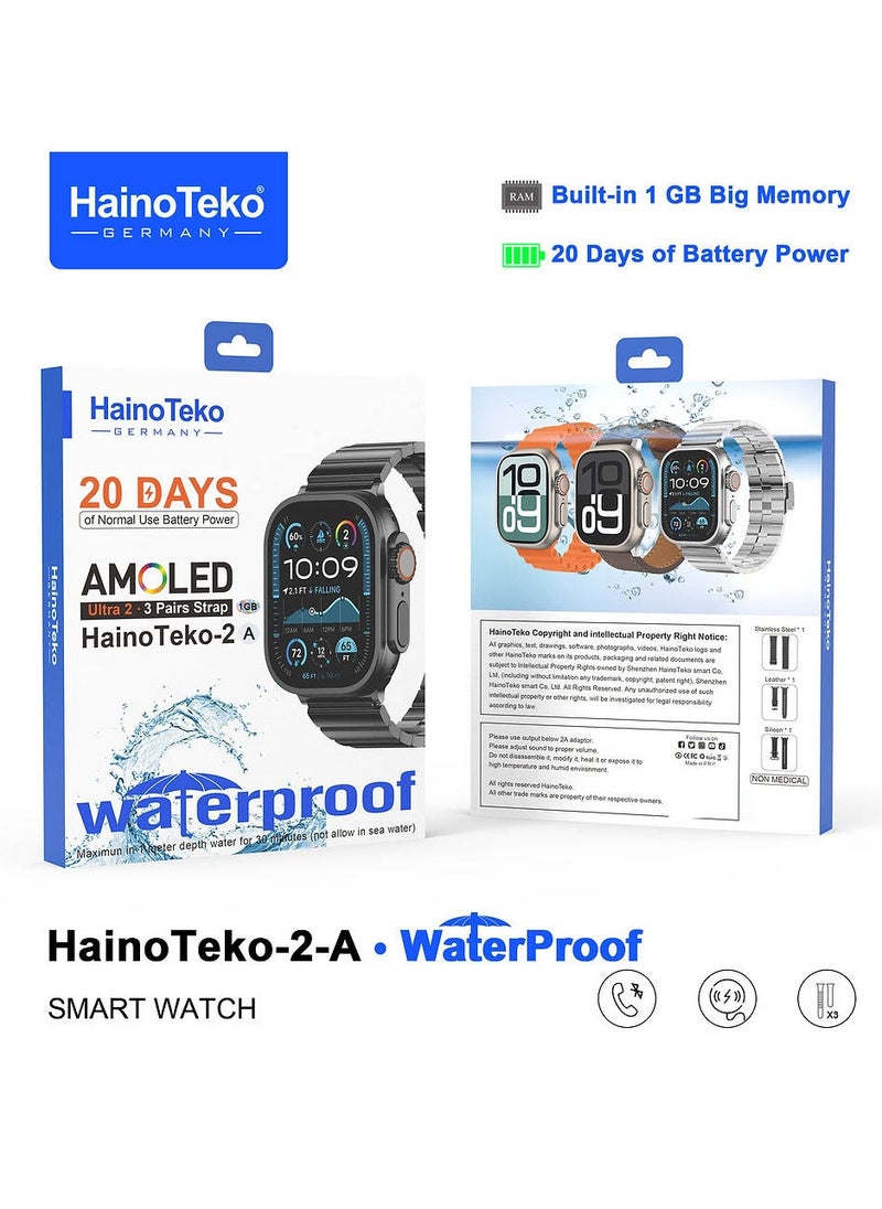 Haino Teko 2 A Smartwatch With Waterproof Full Screen AMOLED Display 20 Days Battery Life and 3 Pair Straps Designed For Ladies and Gents Black