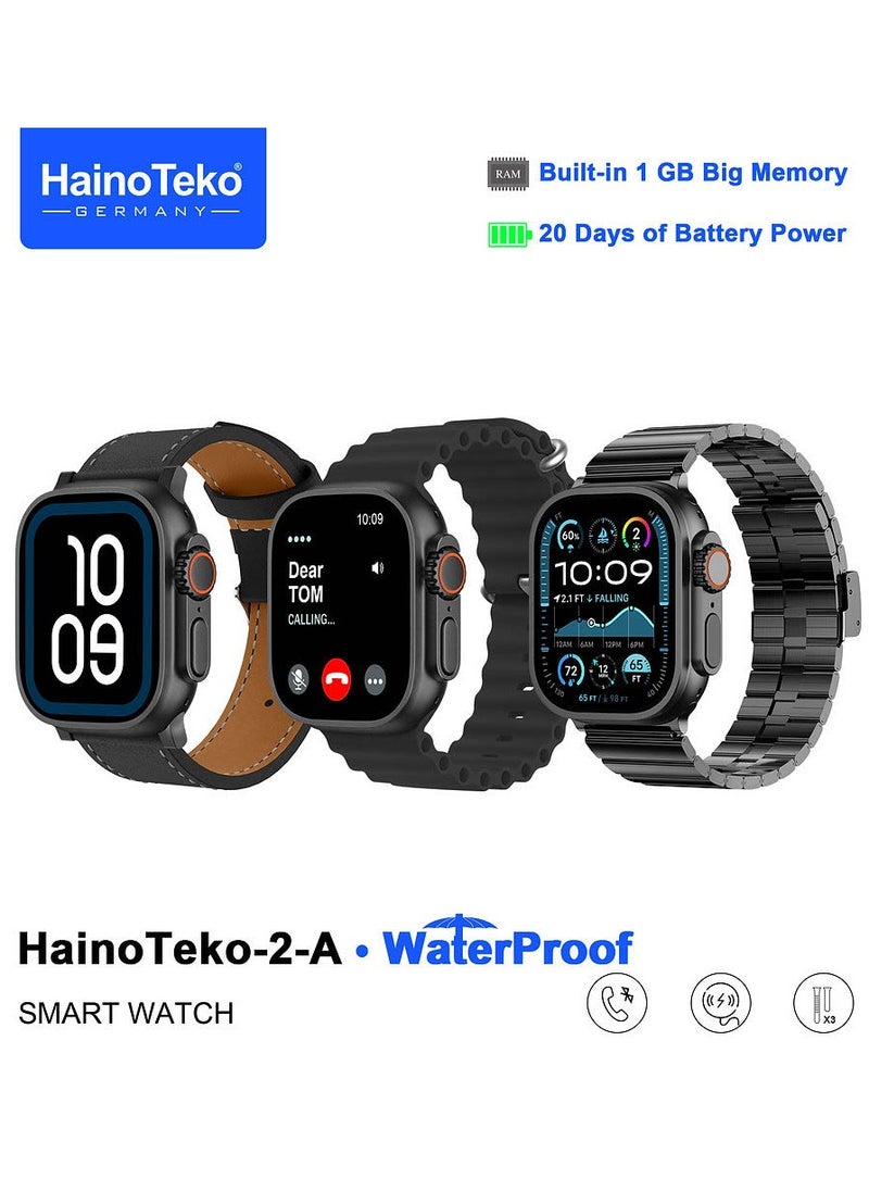 Haino Teko 2 A Smartwatch With Waterproof Full Screen AMOLED Display 20 Days Battery Life and 3 Pair Straps Designed For Ladies and Gents Black