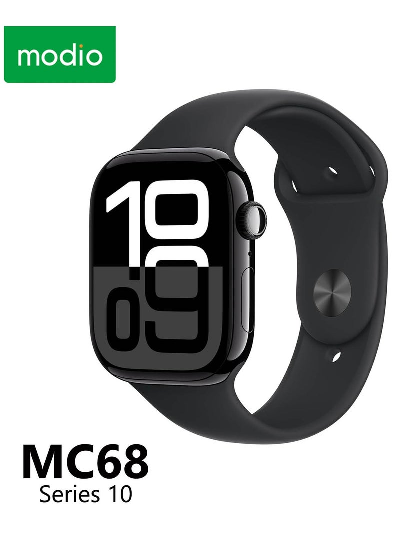 Modio MC68 Series 10 Smartwatch 2.2 Inch Large Screen Display With 3 Pair Straps and Charging Cable Designed for Ladies and Gents Black