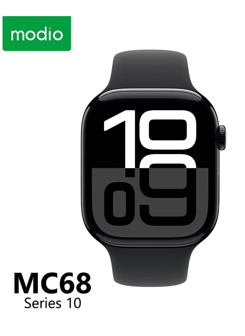 Modio MC68 Series 10 Smartwatch 2.2 Inch Large Screen Display With 3 Pair Straps and Charging Cable Designed for Ladies and Gents Black