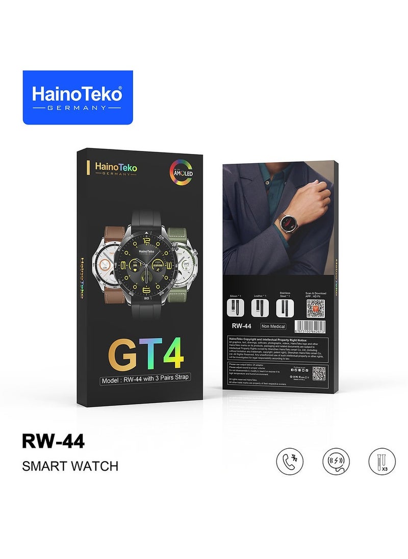 Haino Teko RW-44 GT4 Smart Watch AMOLED Display 3 Pair Straps Wireless Charger