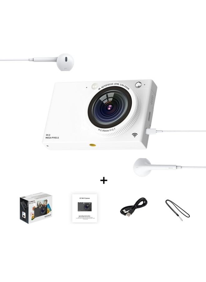 High-Definition CCD Digital Camera 64 Million WiFi Card Camera, Color: White + Headphone Cable