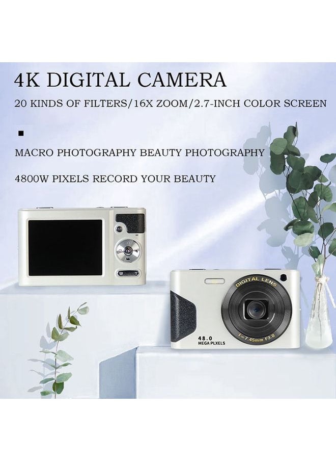 C8 4K  2.7-inch LCD Screen HD Digital Camera Retro Camera,Version: 30W Standard Version  White