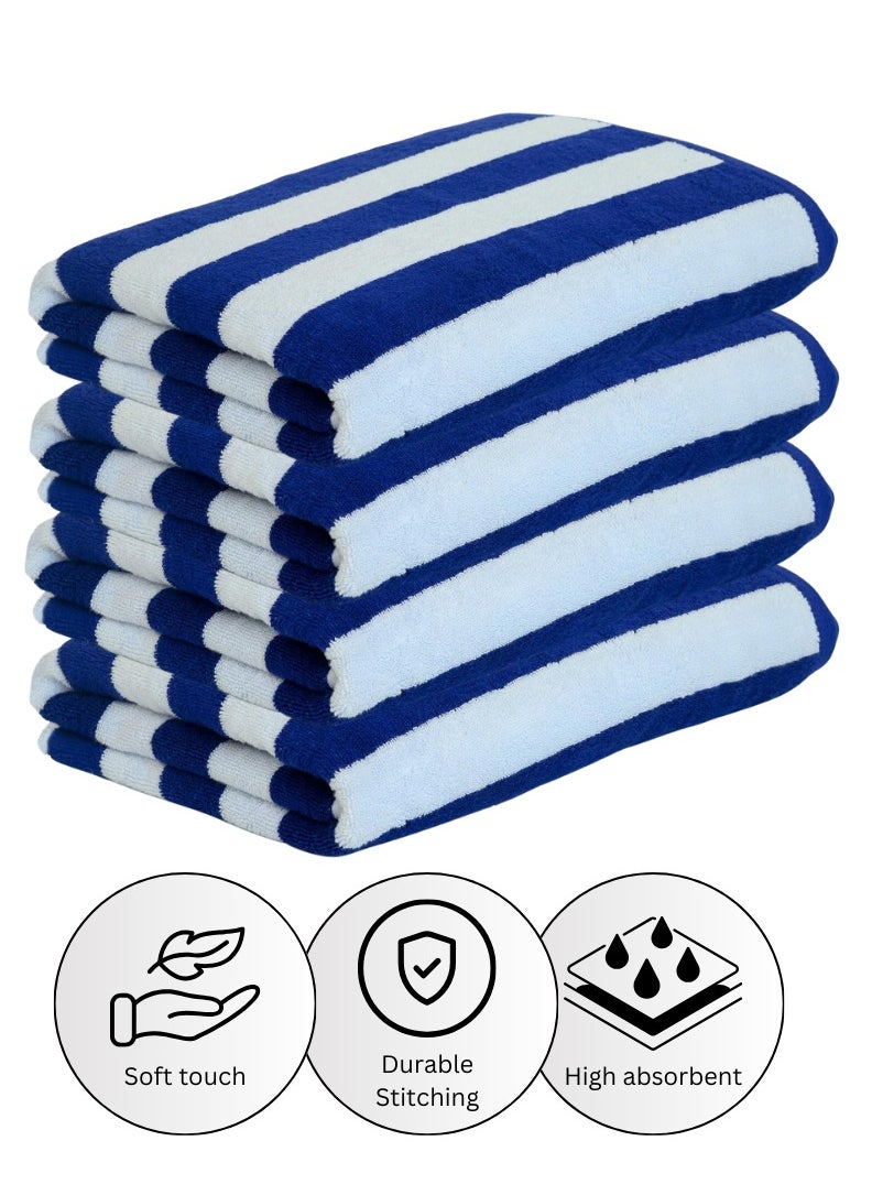 4 Pieces Luxury Oversized Beach Towel Set Pack of 4 90x180cm Extra Large Premium Cotton 550 GSM Ultra Soft and Highly Absorbent Pool Cabana Stripe Hotel And Spa Quality Towels Blue and White Stripe