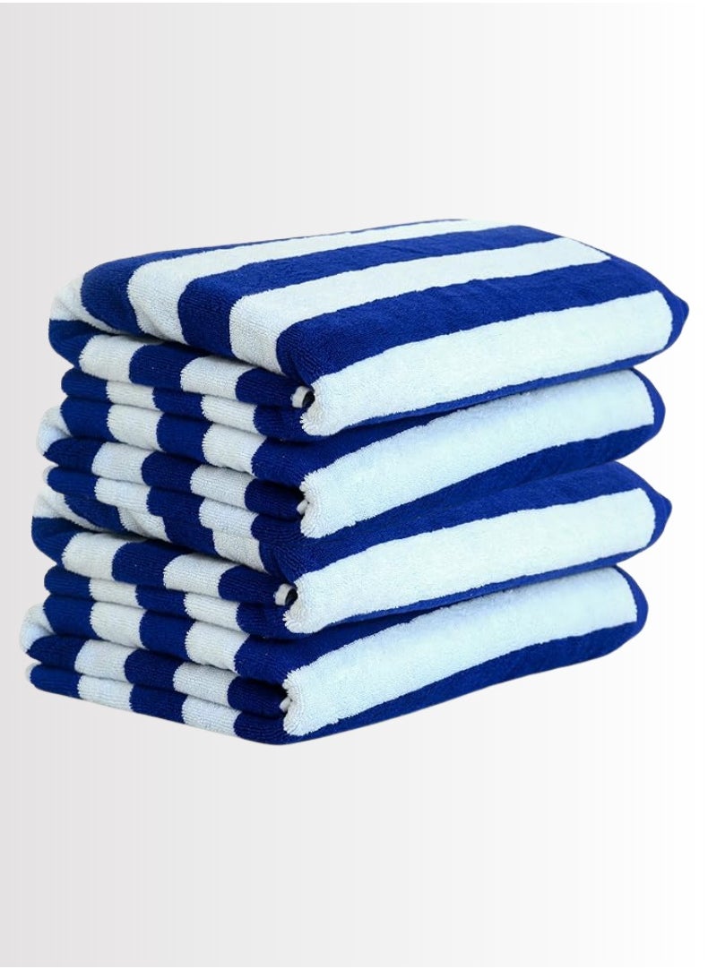 4 Pieces Luxury Oversized Beach Towel Set Pack of 4 90x180cm Extra Large Premium Cotton 550 GSM Ultra Soft and Highly Absorbent Pool Cabana Stripe Hotel And Spa Quality Towels Blue and White Stripe