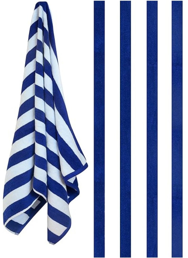 4 Pieces Luxury Oversized Beach Towel Set Pack of 4 90x180cm Extra Large Premium Cotton 550 GSM Ultra Soft and Highly Absorbent Pool Cabana Stripe Hotel And Spa Quality Towels Blue and White Stripe