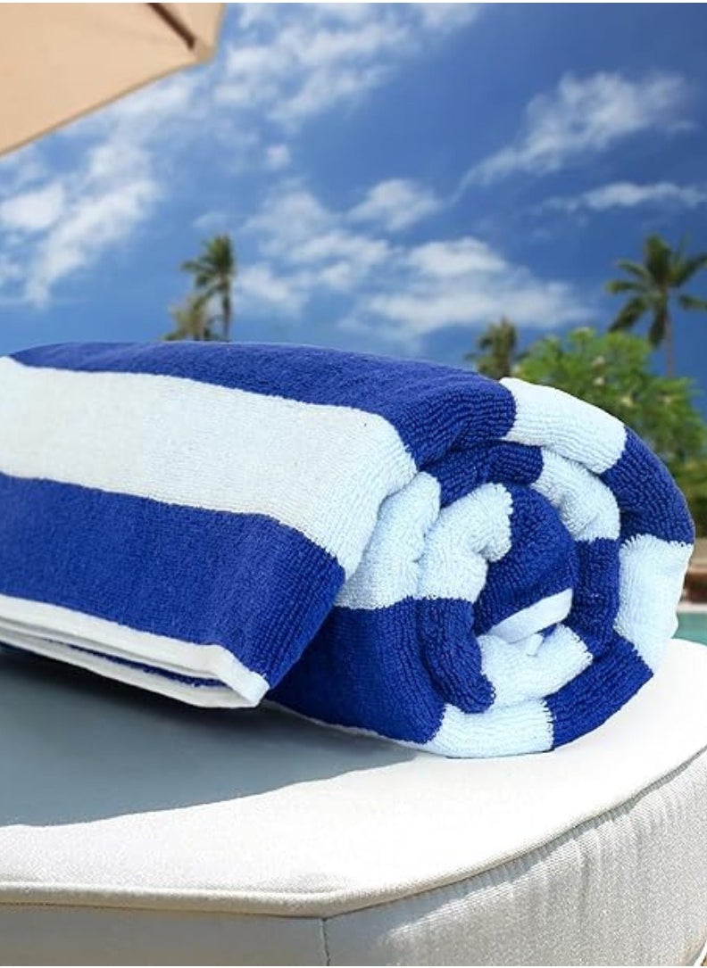 2 Pieces Luxury Oversized Beach Towel Set Pack of 2 90x180cm Extra Large Premium Cotton 550 GSM Ultra Soft and Highly Absorbent Pool Cabana Stripe Hotel And Spa Quality Towels Blue and White Stripe