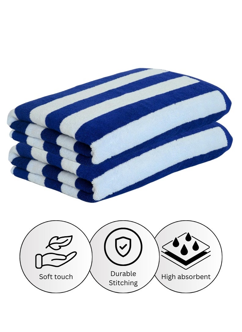 2 Pieces Luxury Oversized Beach Towel Set Pack of 2 90x180cm Extra Large Premium Cotton 550 GSM Ultra Soft and Highly Absorbent Pool Cabana Stripe Hotel And Spa Quality Towels Blue and White Stripe
