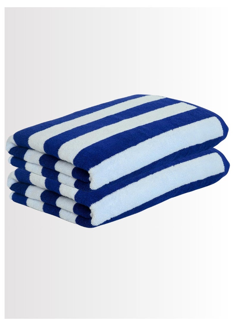 2 Pieces Luxury Oversized Beach Towel Set Pack of 2 90x180cm Extra Large Premium Cotton 550 GSM Ultra Soft and Highly Absorbent Pool Cabana Stripe Hotel And Spa Quality Towels Blue and White Stripe