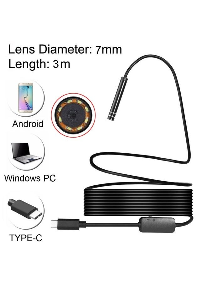 AN97 USB-C / Type-C Endoscope Waterproof IP67 Tube Inspection Camera with 8 LED & USB Adapter, Length: 3m, Lens Diameter: 7mm