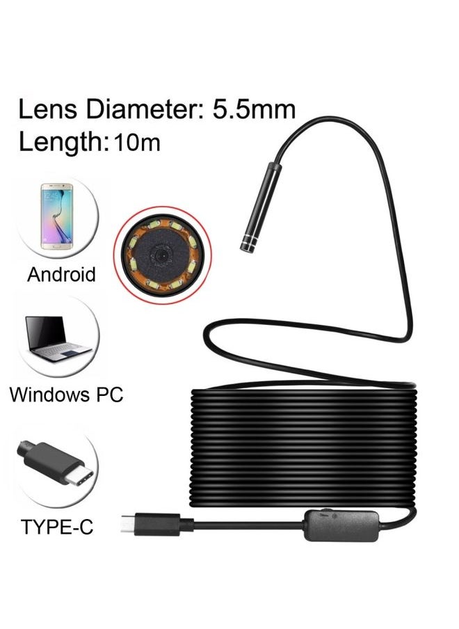 AN97 USB-C / Type-C Endoscope Waterproof IP67 Tube Inspection Camera with 8 LED & USB Adapter, Length: 10m, Lens Diameter: 5.5mm