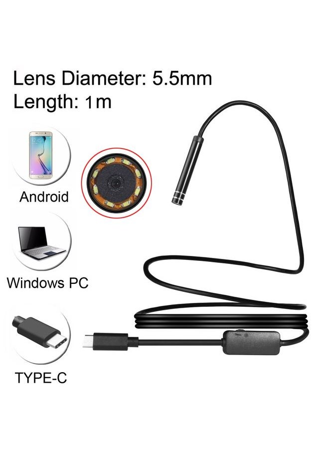 AN97 USB-C / Type-C Endoscope Waterproof IP67 Tube Inspection Camera with 8 LED & USB Adapter, Length: 1m, Lens Diameter: 5.5mm