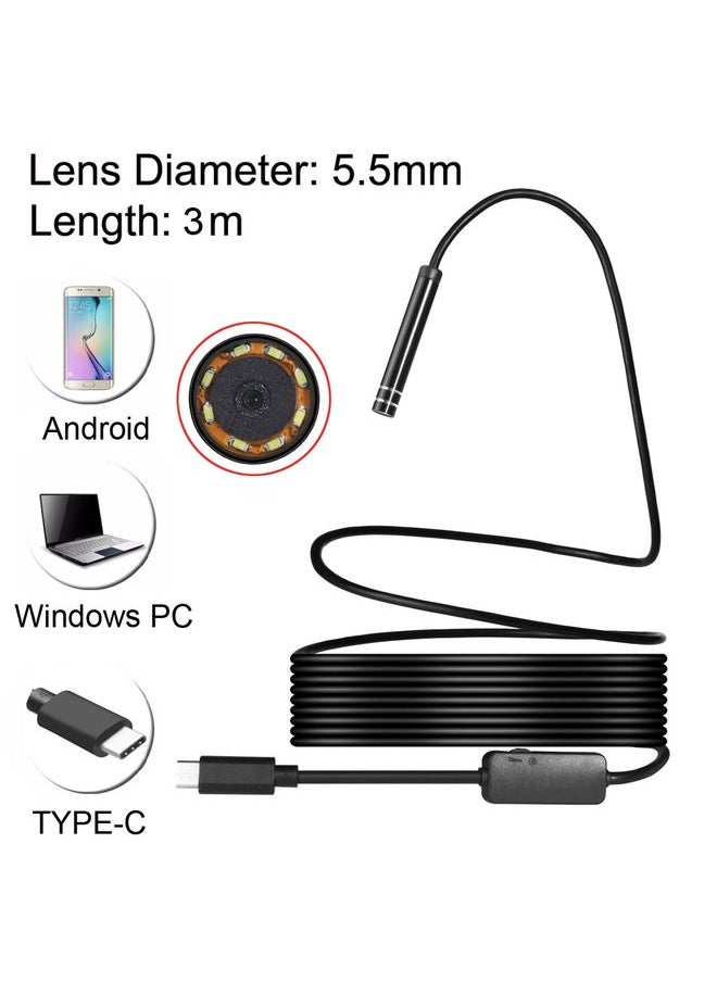 AN97 USB-C / Type-C Endoscope Waterproof IP67 Tube Inspection Camera with 8 LED & USB Adapter, Length: 3m, Lens Diameter: 5.5mm