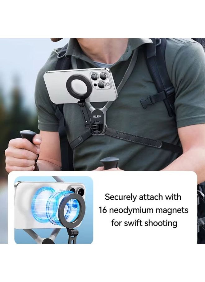 TELESIN MNM-002 Magsafe Magnetic Suction Mobile Phone Hanging Neck POV Viewing Angle Lazy Stand(Sky Blue)