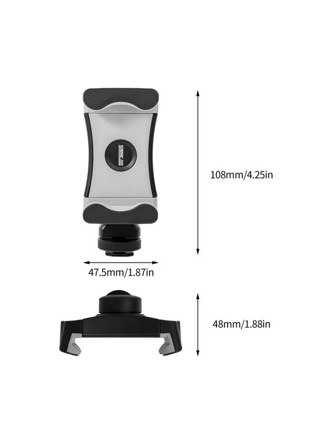 STARTRC 1/4 inch Tripod Stand Dual Cold Shoe Phone Clamp, 6cm - 9cm Width Smartphones(Black)