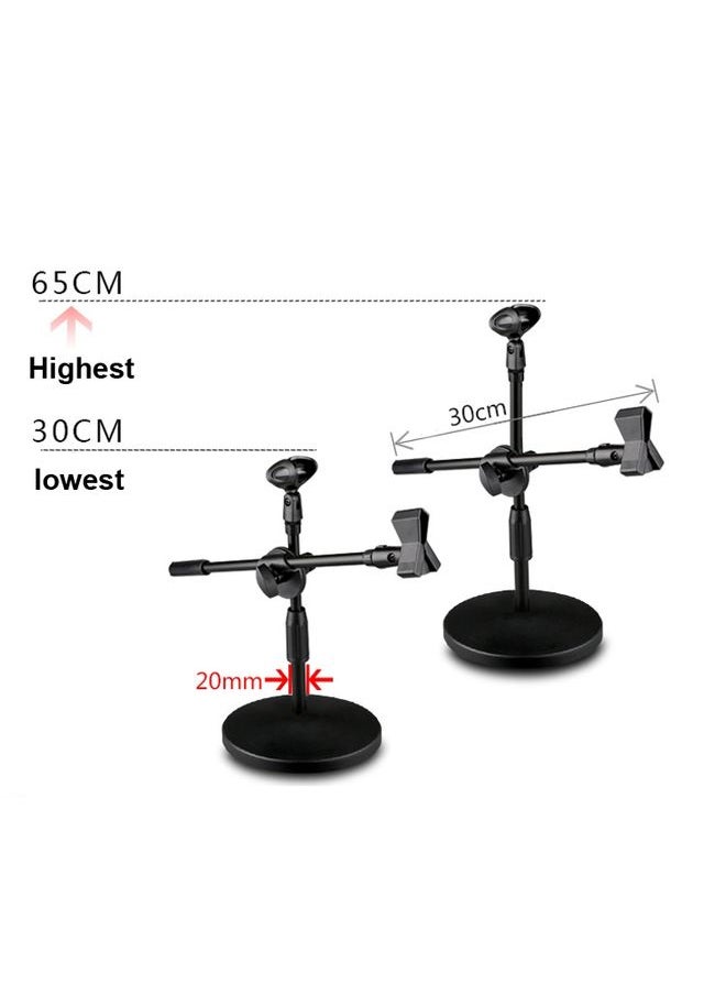 LKT-300 30-65cm Full Metal Disc Base Dual Microphone Stand,Size: 160mm Base