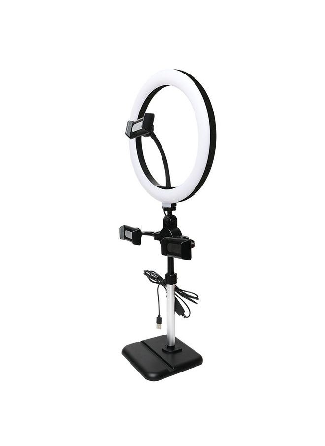 Telescopic Adjustment Live Frame Desktop Tablet Mobile Phone Bracket, Specification: K07 Three-seat With Fill Light  (Black)